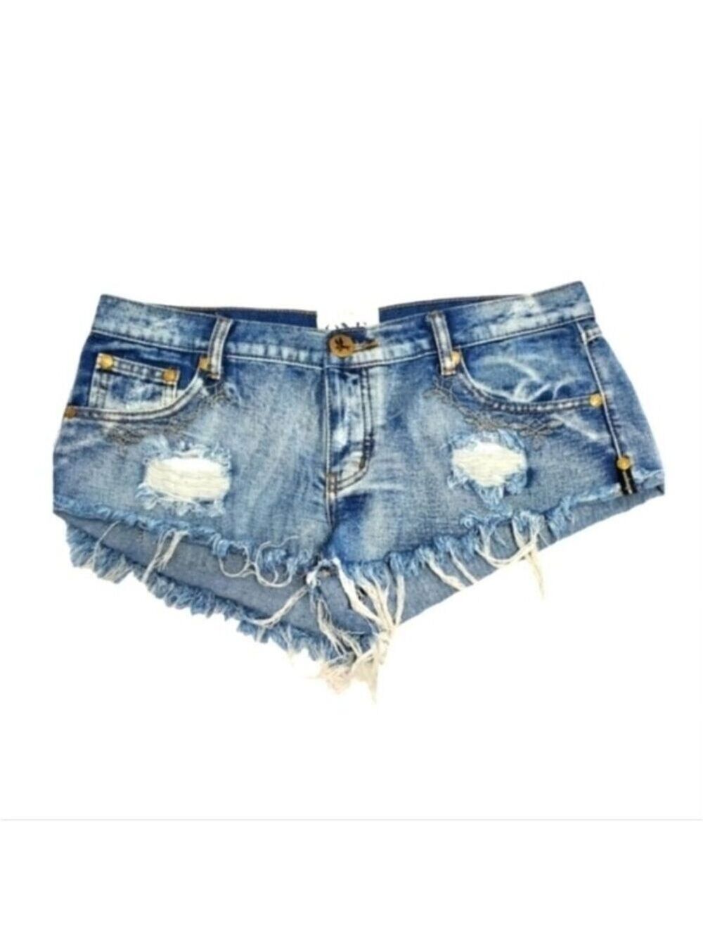 REVOLVE ONE Teaspoon Denim Fringe Distress Shorts